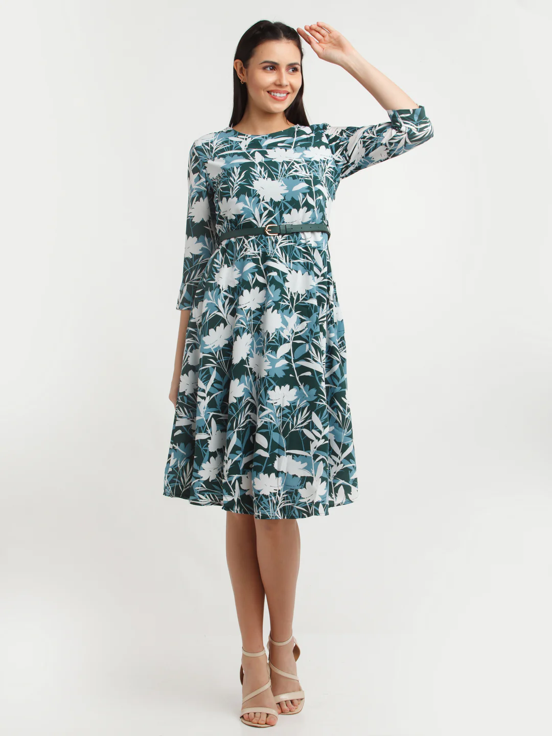Green Printed Midi Dress - Image 3