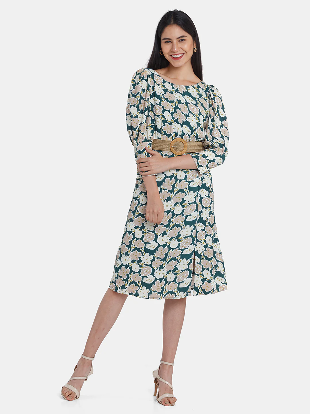 Green Printed Midi Dress - Image 5