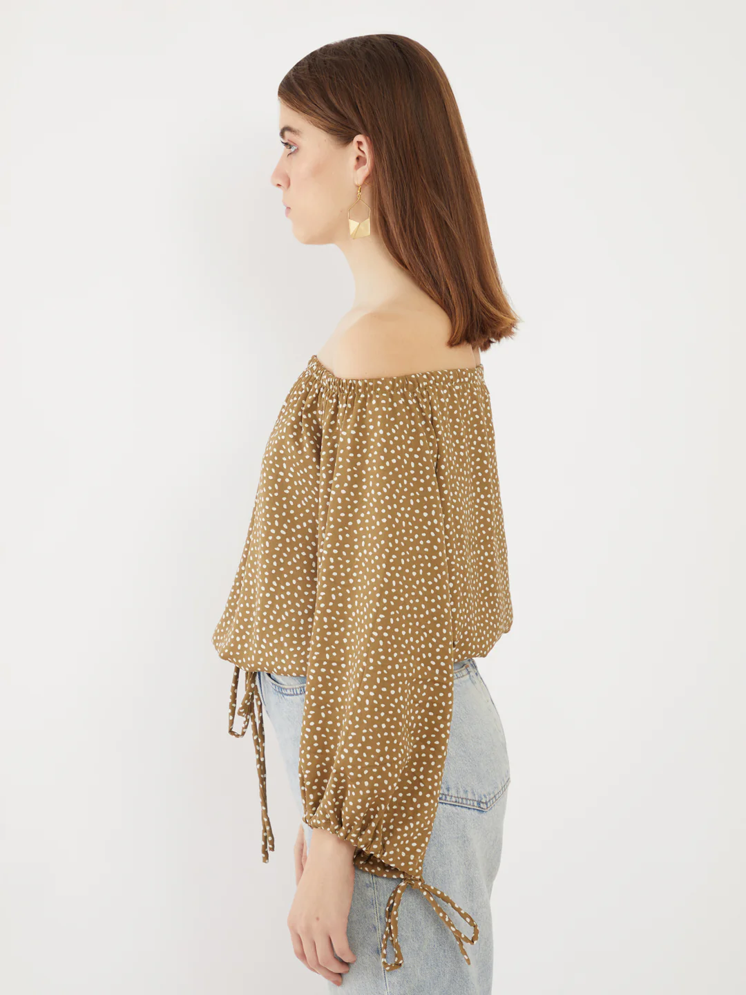 Green Printed Off-shoulder Top - Image 3