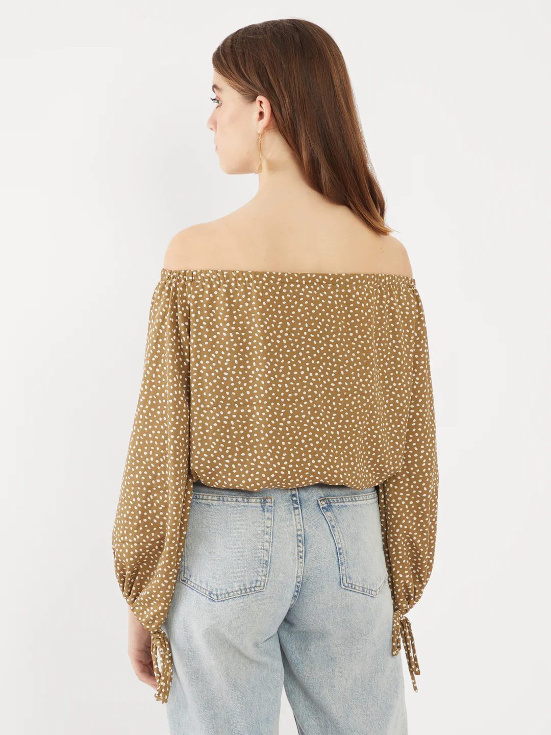Green Printed Off-shoulder Top - Image 4
