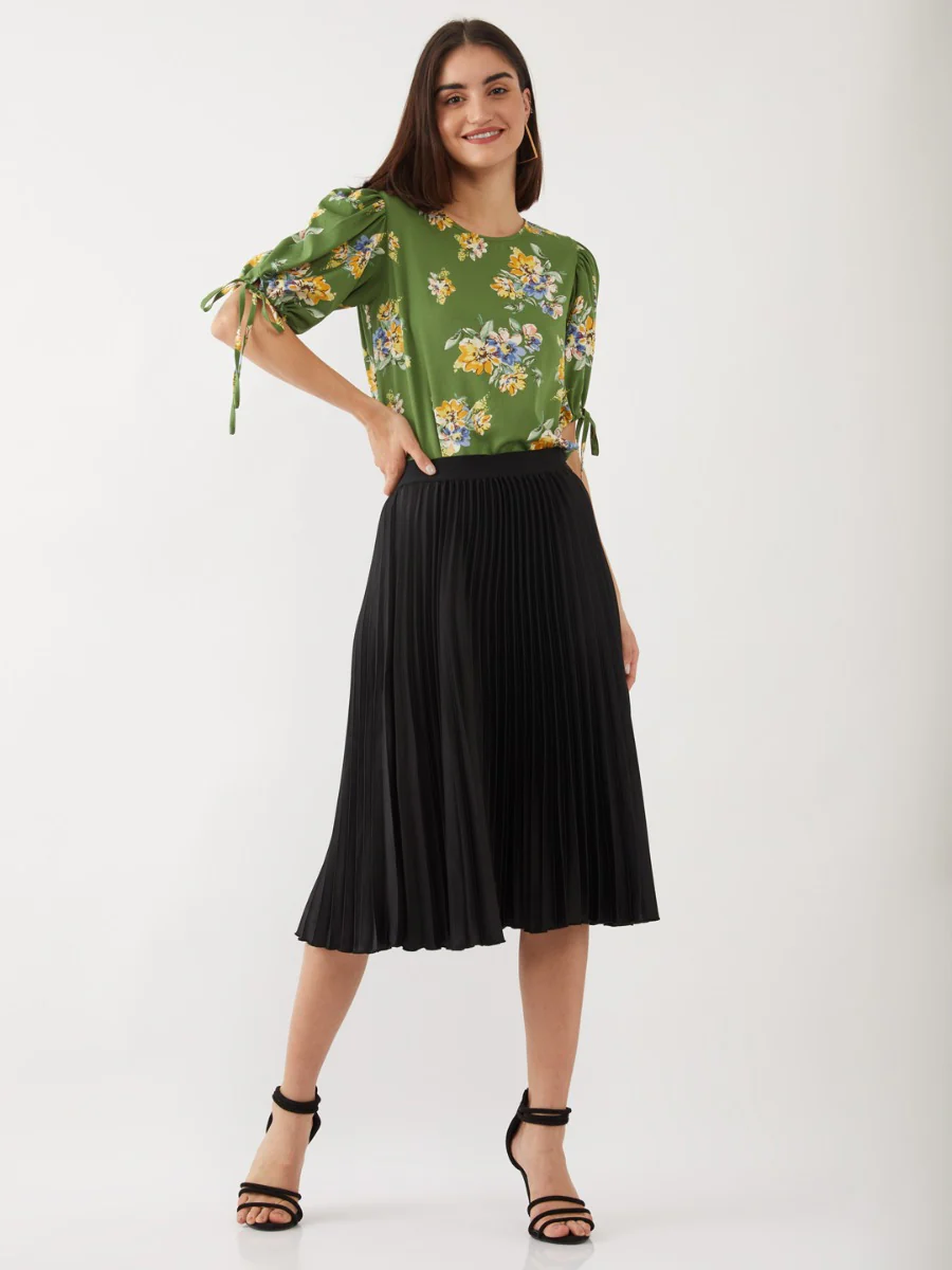Green Printed Puff Sleeve Top - Image 4