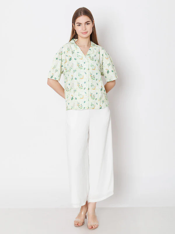 Green Printed Regular Fit Shirt