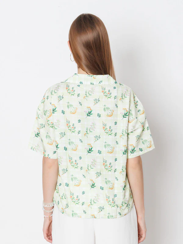 Green Printed Regular Fit Shirt - Image 4
