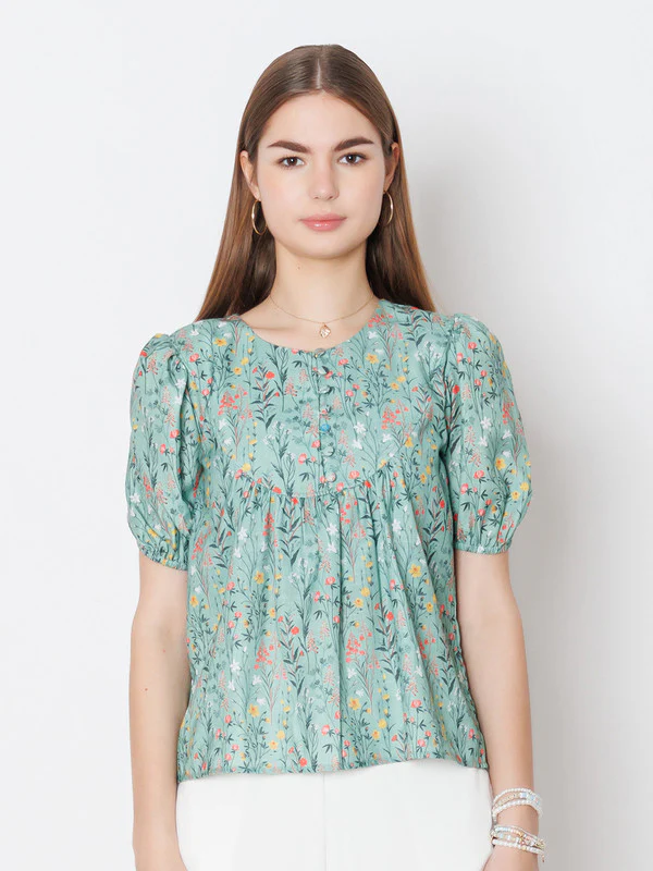 Green Printed Regular Fit Top - Image 2