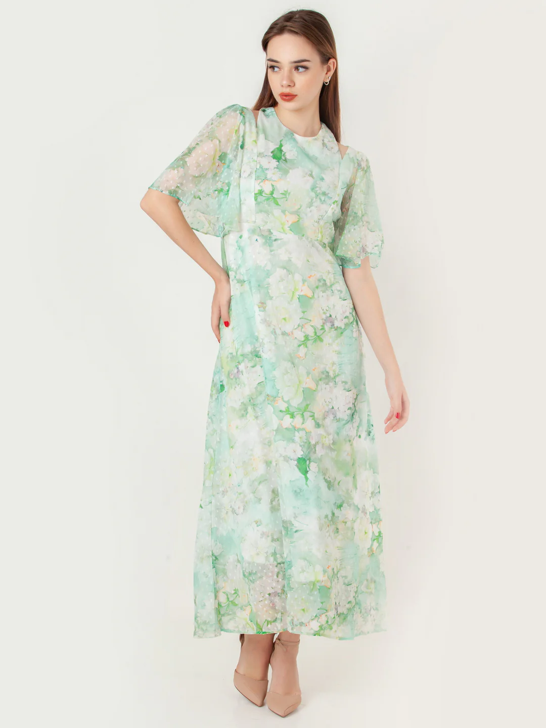 Green Printed Regular Maxi Dress - Image 5