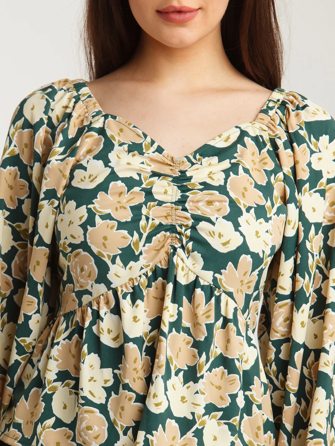 Green Printed Ruched Top - Image 6