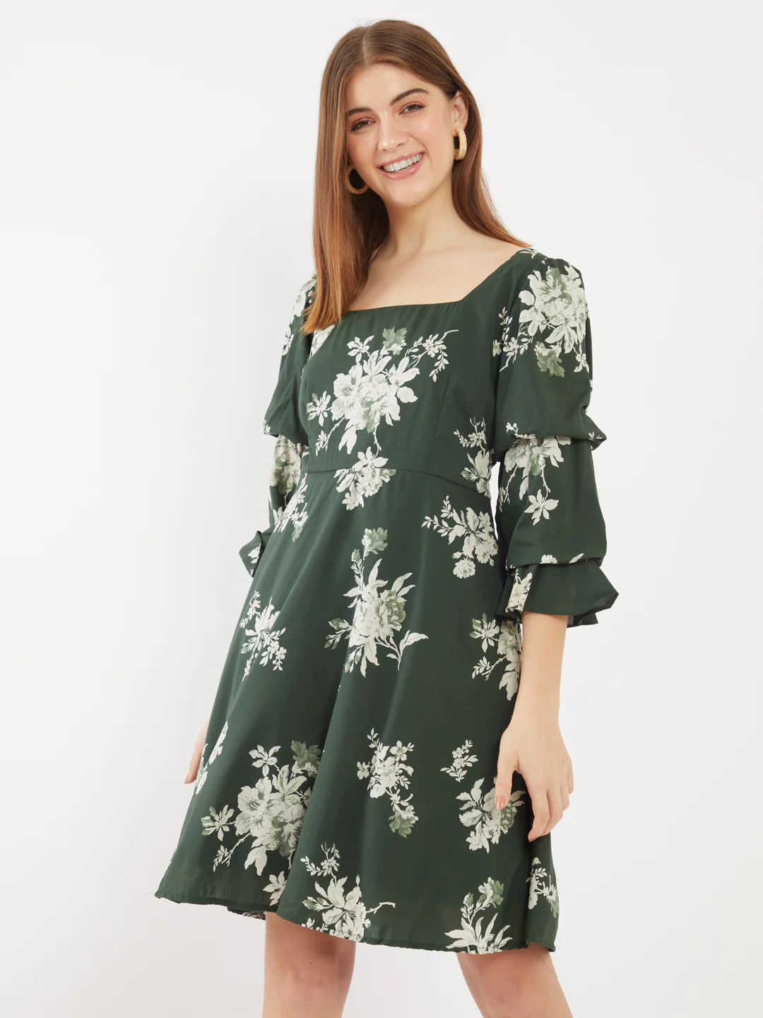 Green Printed Short Dress - Image 2