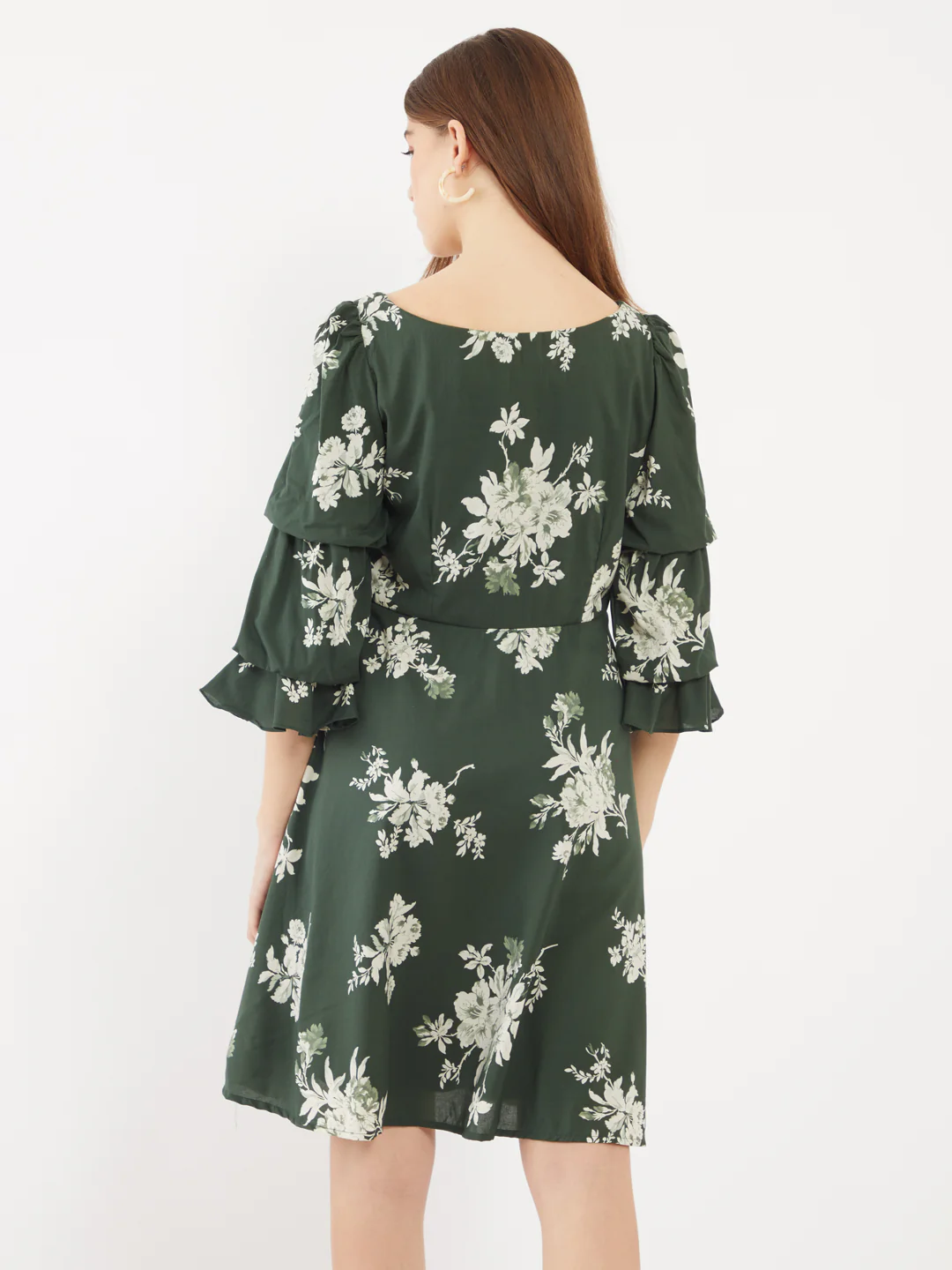 Green Printed Short Dress - Image 4