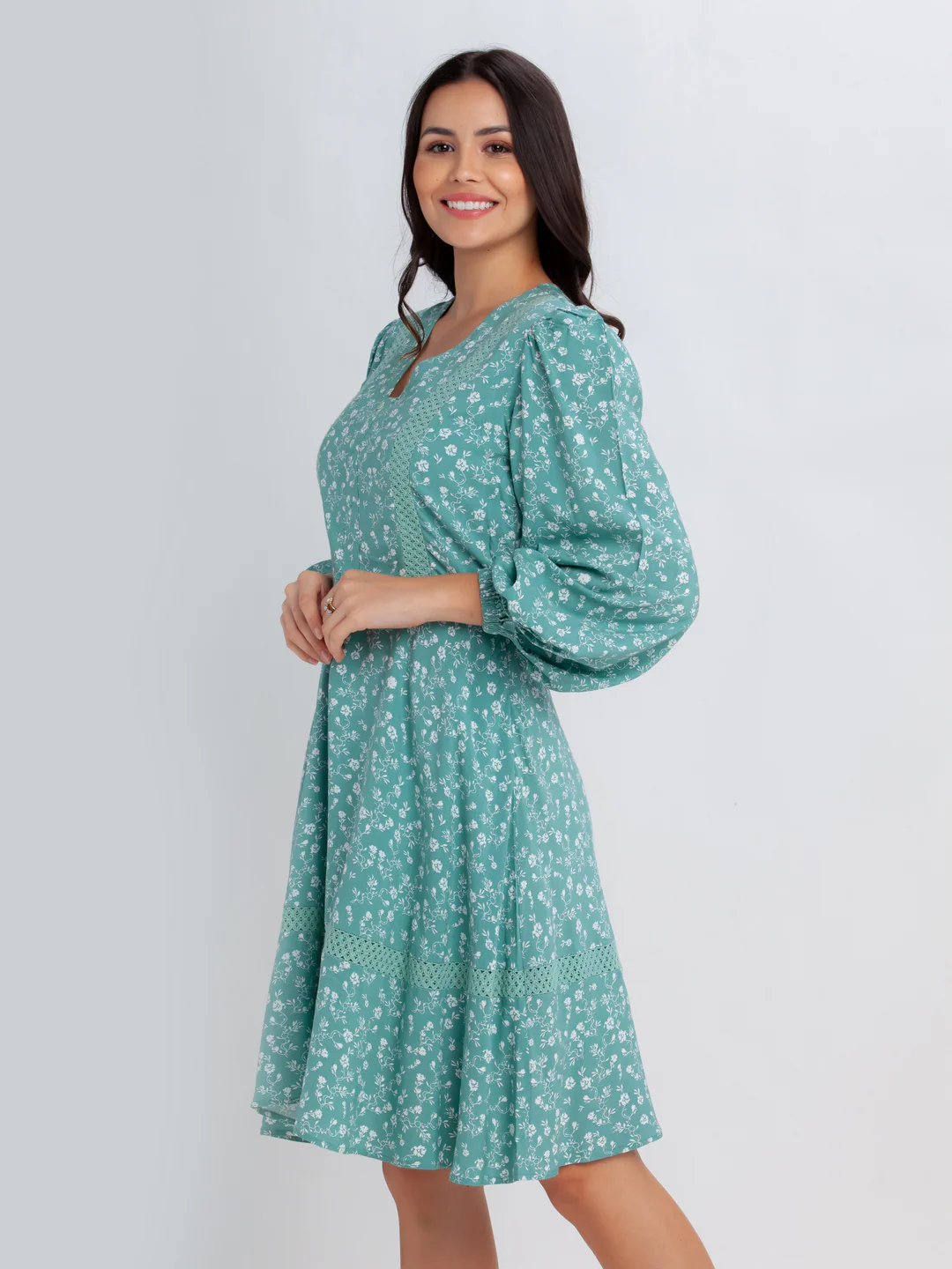 Green Printed Short Dress - Image 3