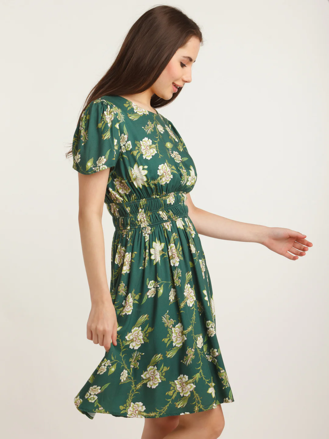 Green Printed Short Dress - Image 3
