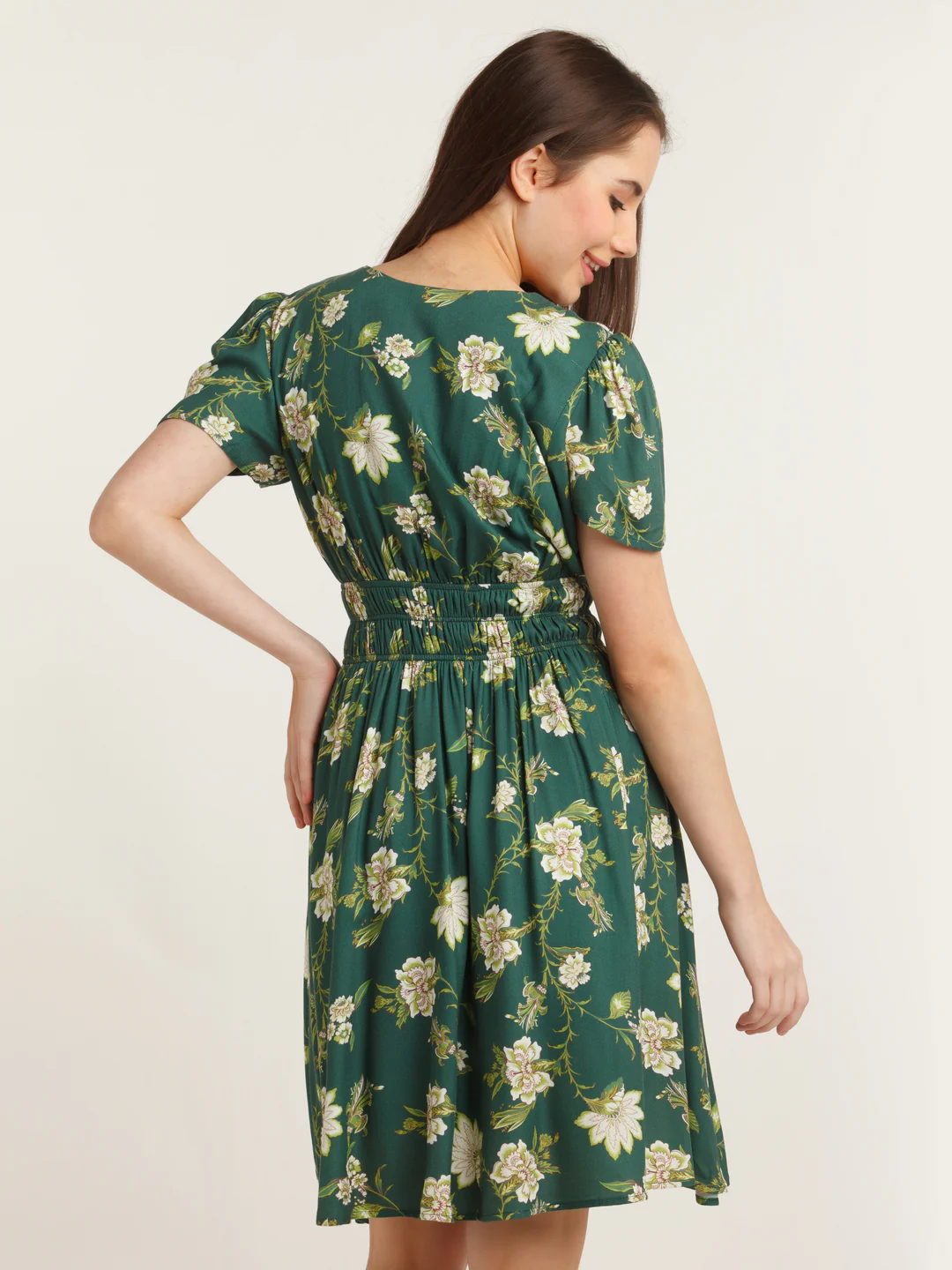 Green Printed Short Dress - Image 4