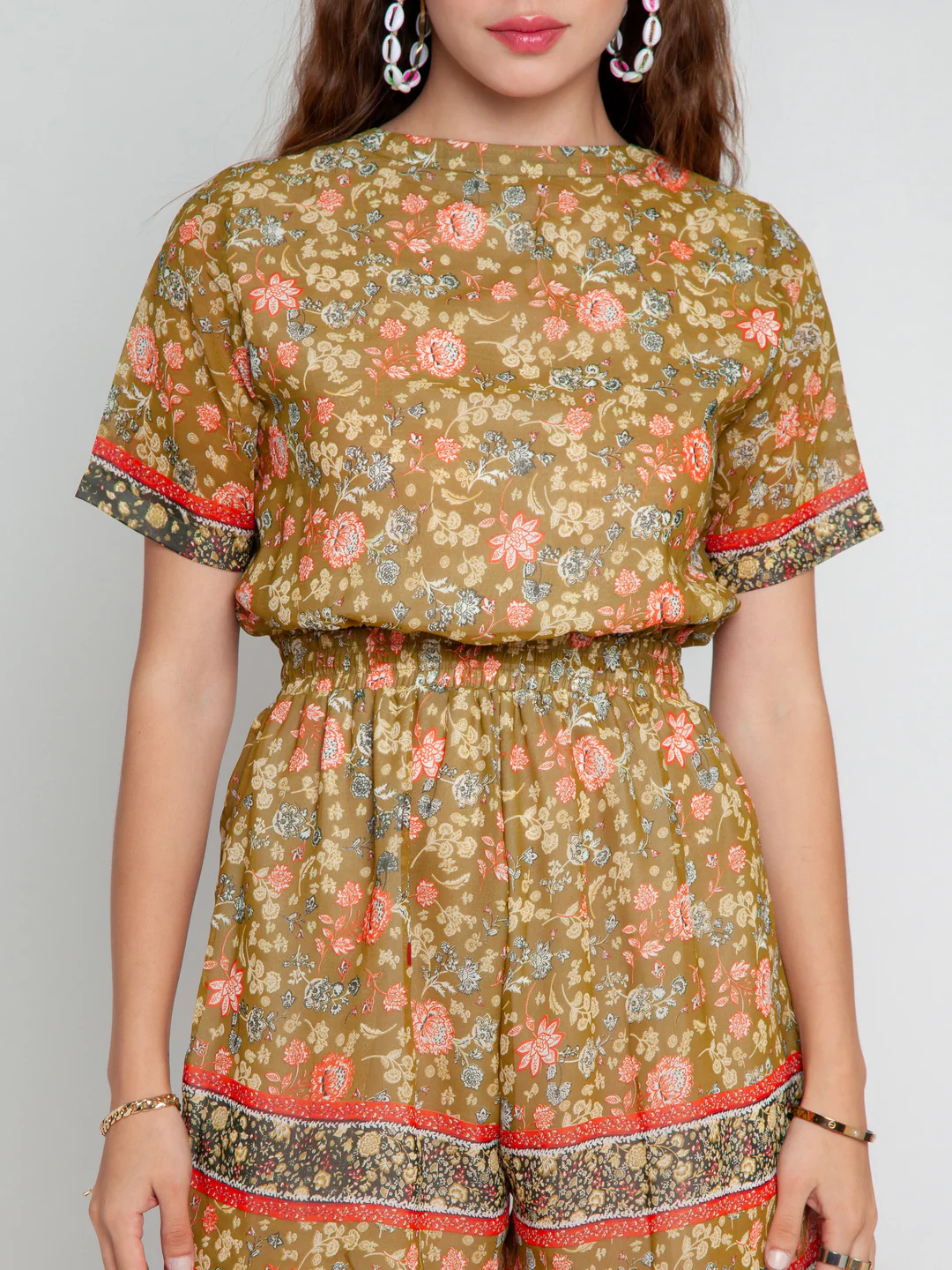 Green Printed Tie-Up Playsuit - Image 6