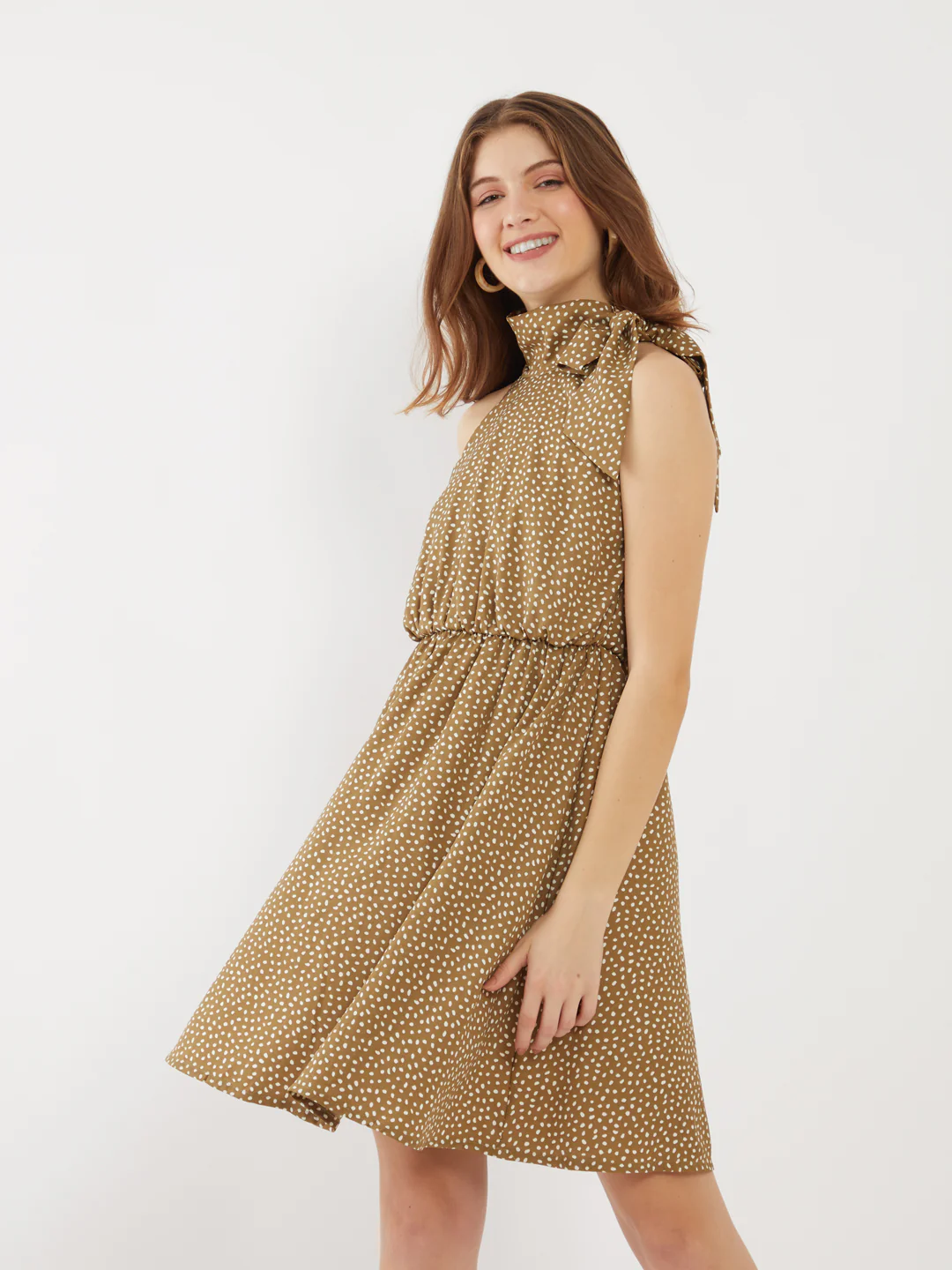 Green Printed Tie-Up Short Dress - Image 2