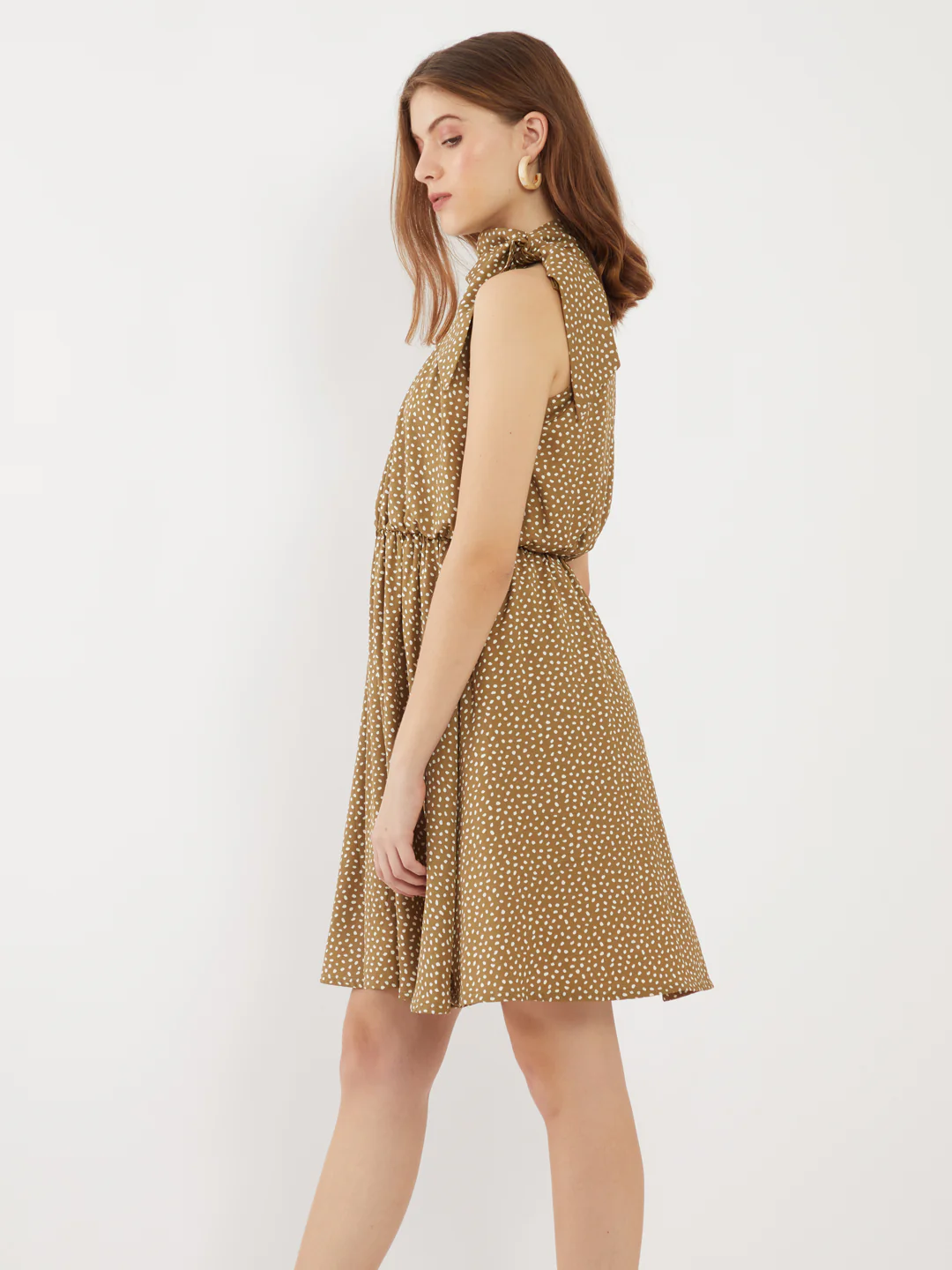 Green Printed Tie-Up Short Dress - Image 3