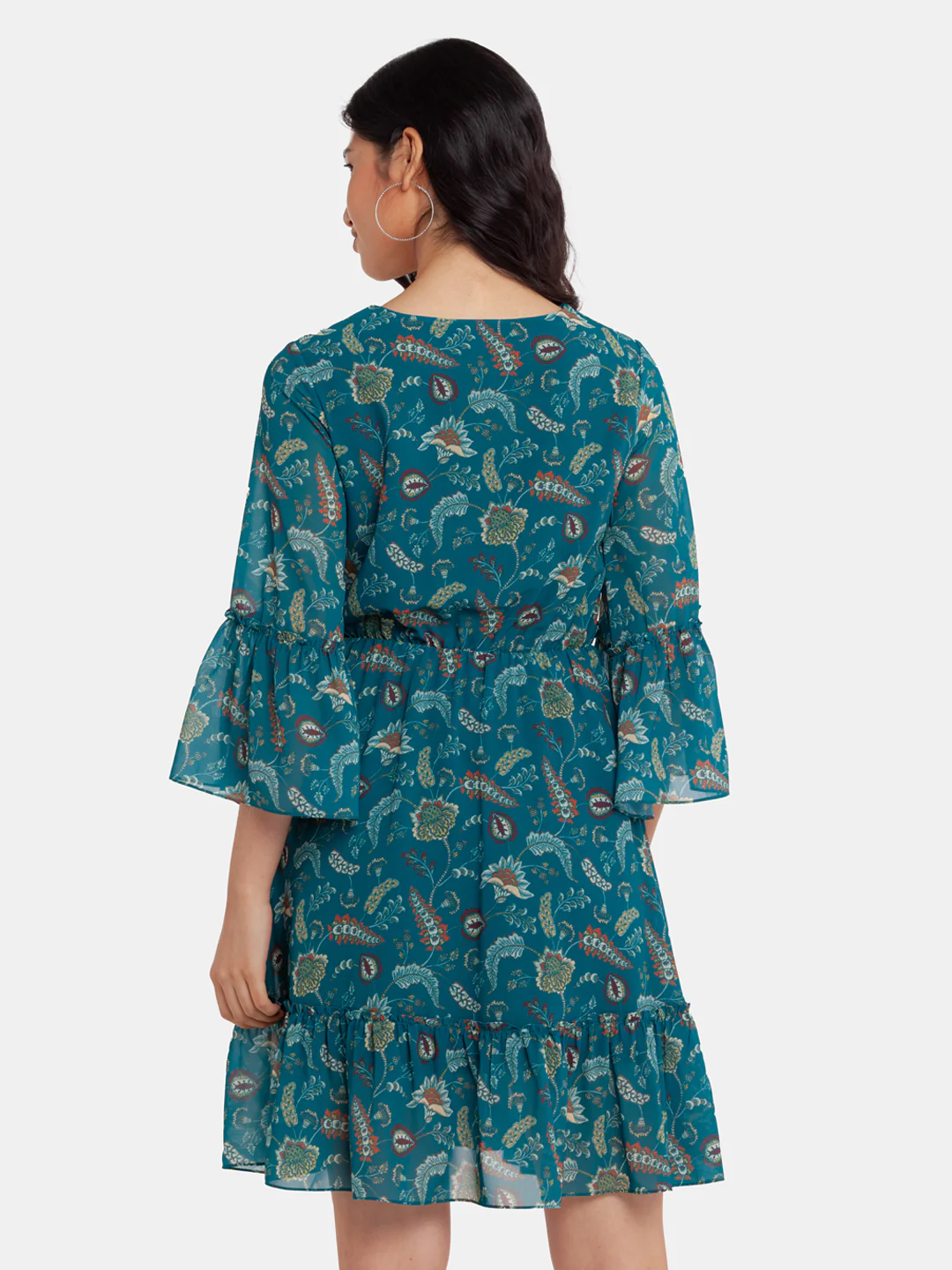 Green Printed Tiered Short Dress - Image 4