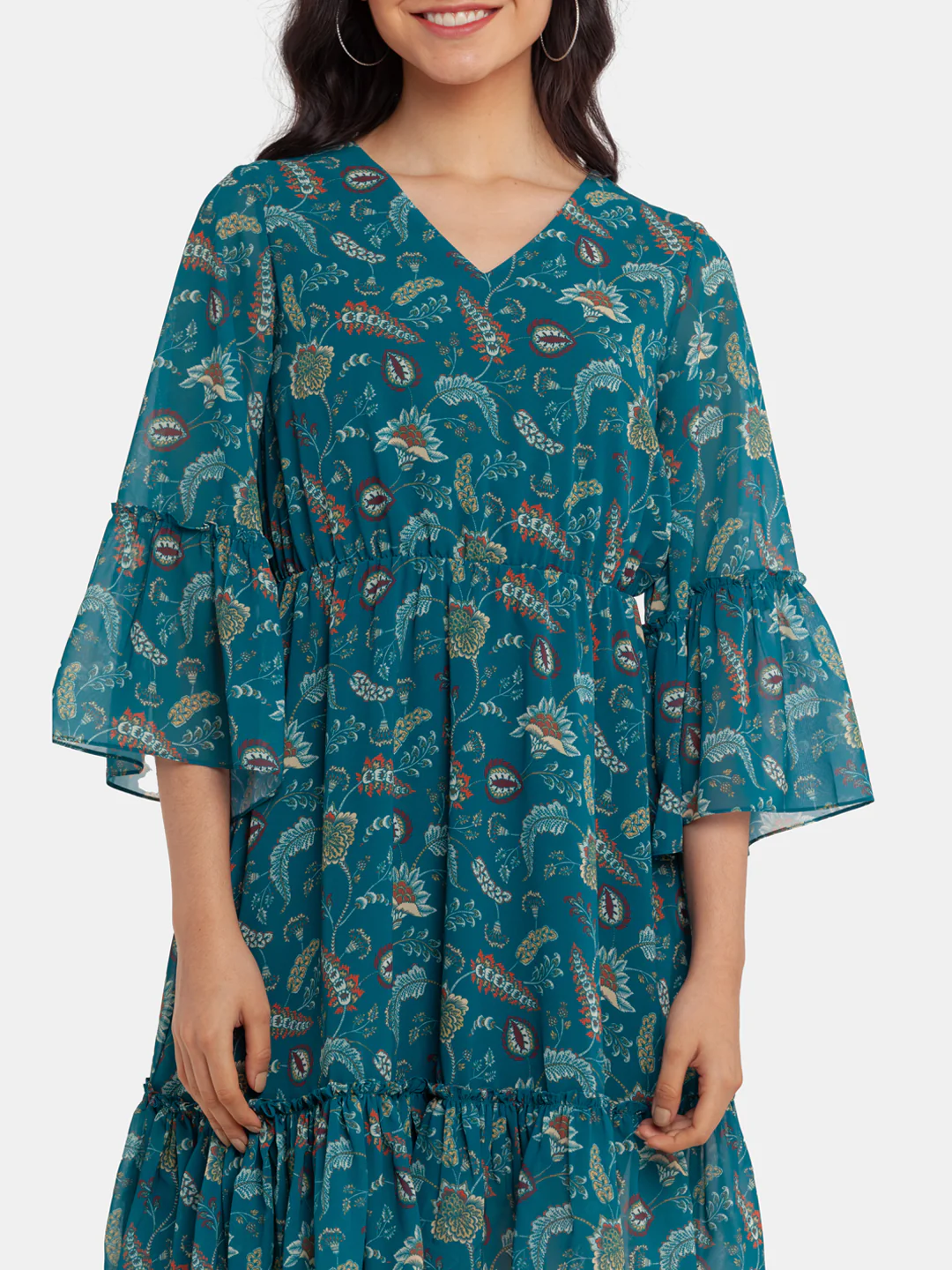 Green Printed Tiered Short Dress - Image 6