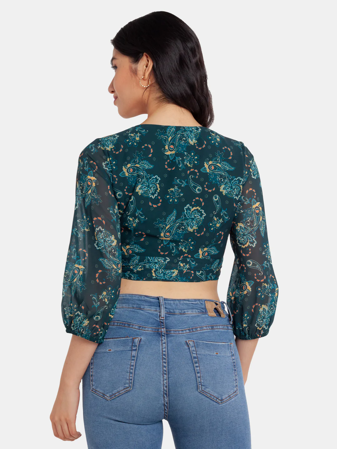 Green Printed Wrap Top - Image 3