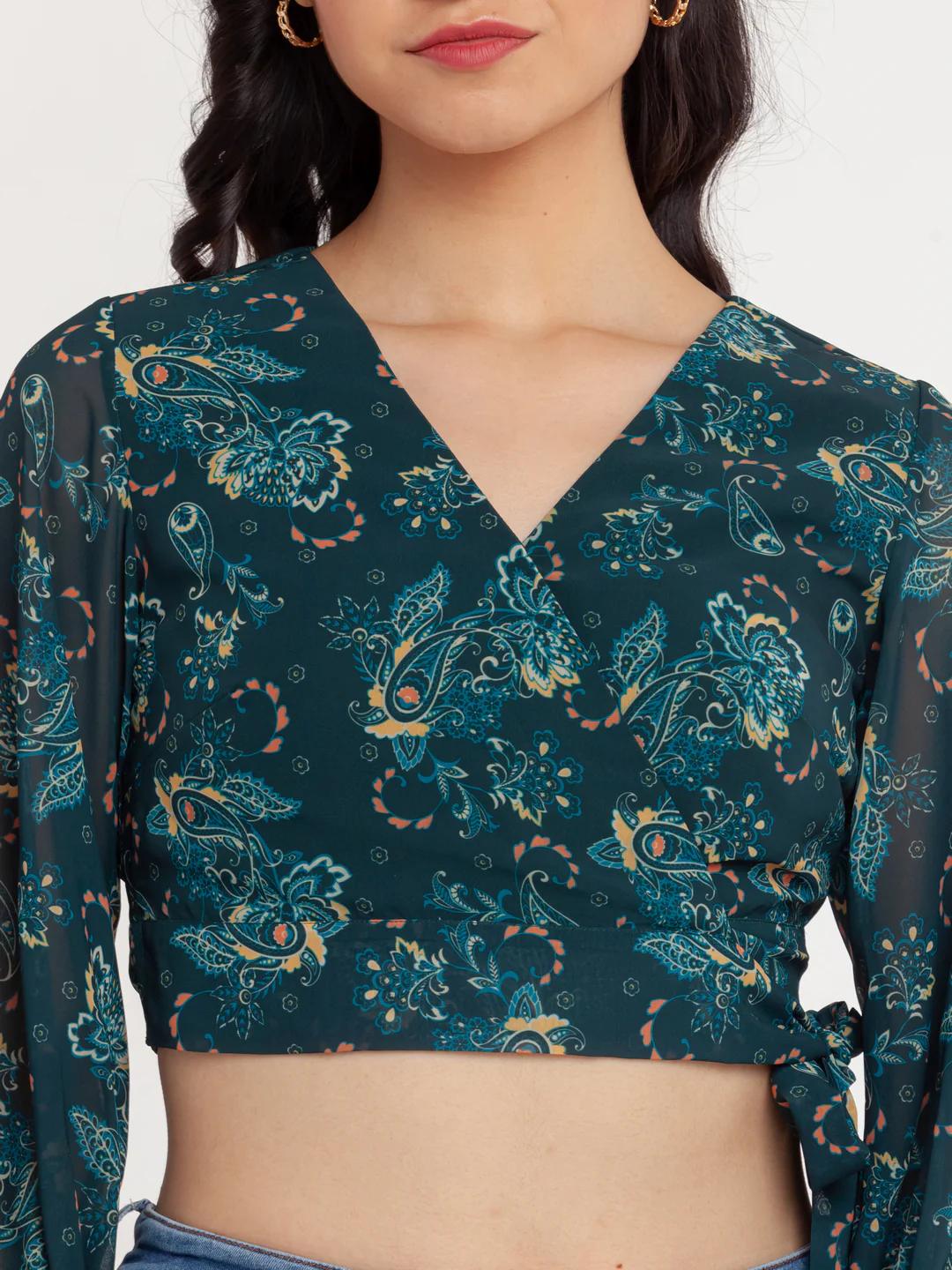 Green Printed Wrap Top - Image 4