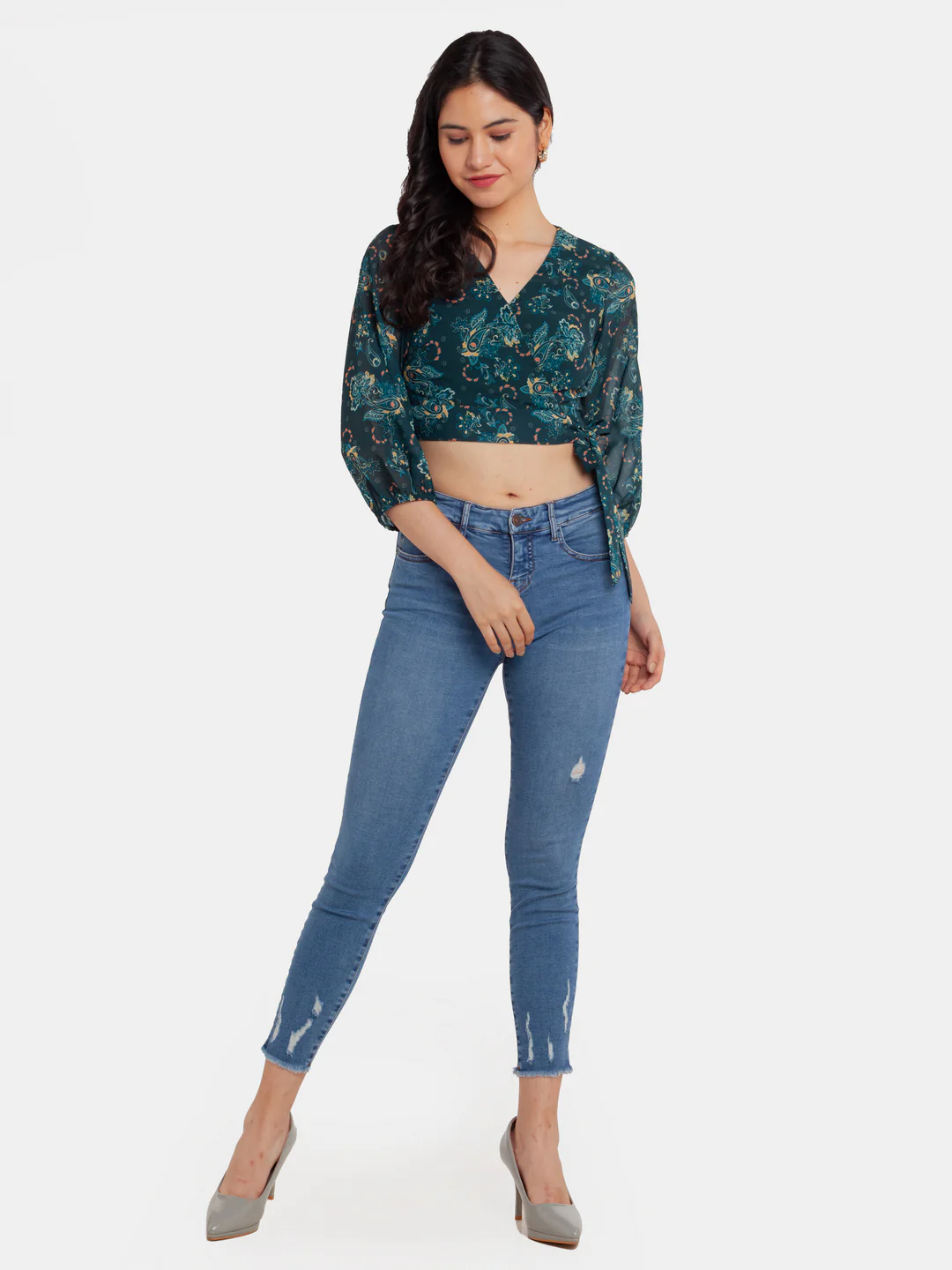 Green Printed Wrap Top - Image 6