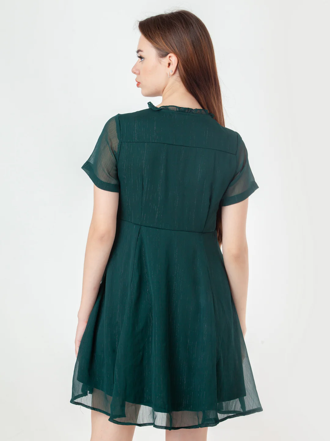 Green Self Design Flared Short Dress - Image 4