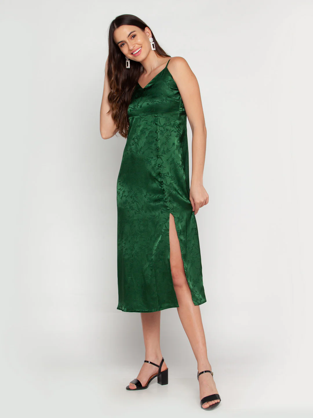 Green Self Design Midi Dress