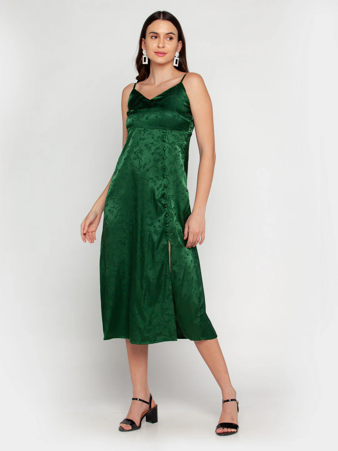 Green Self Design Midi Dress - Image 2