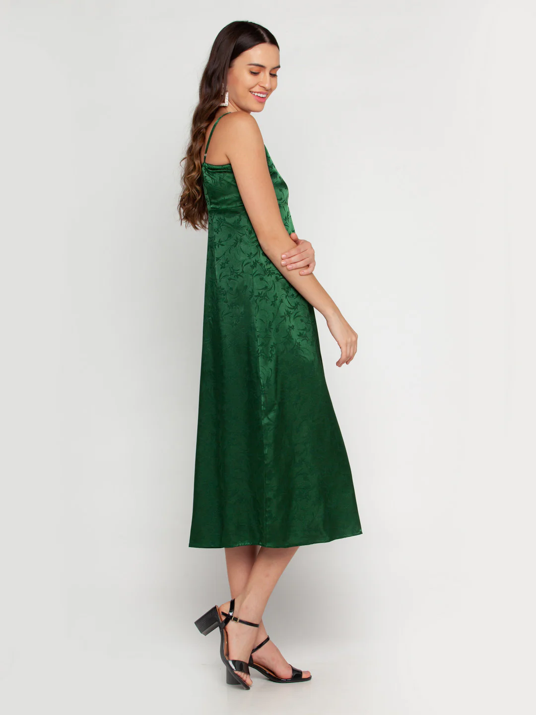 Green Self Design Midi Dress - Image 3