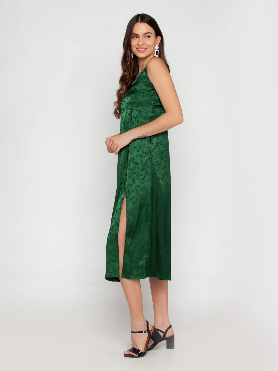 Green Self Design Midi Dress - Image 5