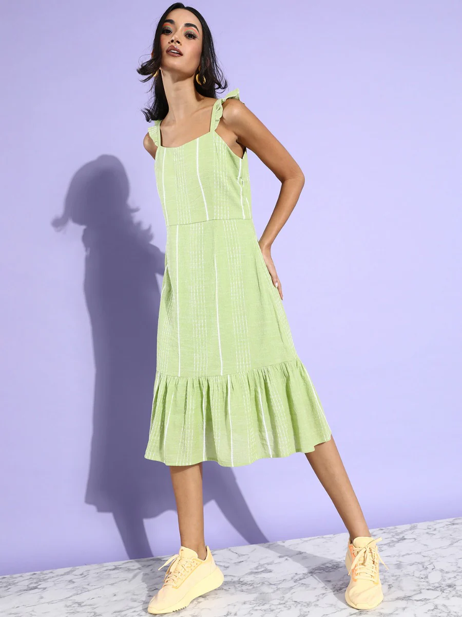 Green Self Design Midi Dress - Image 3