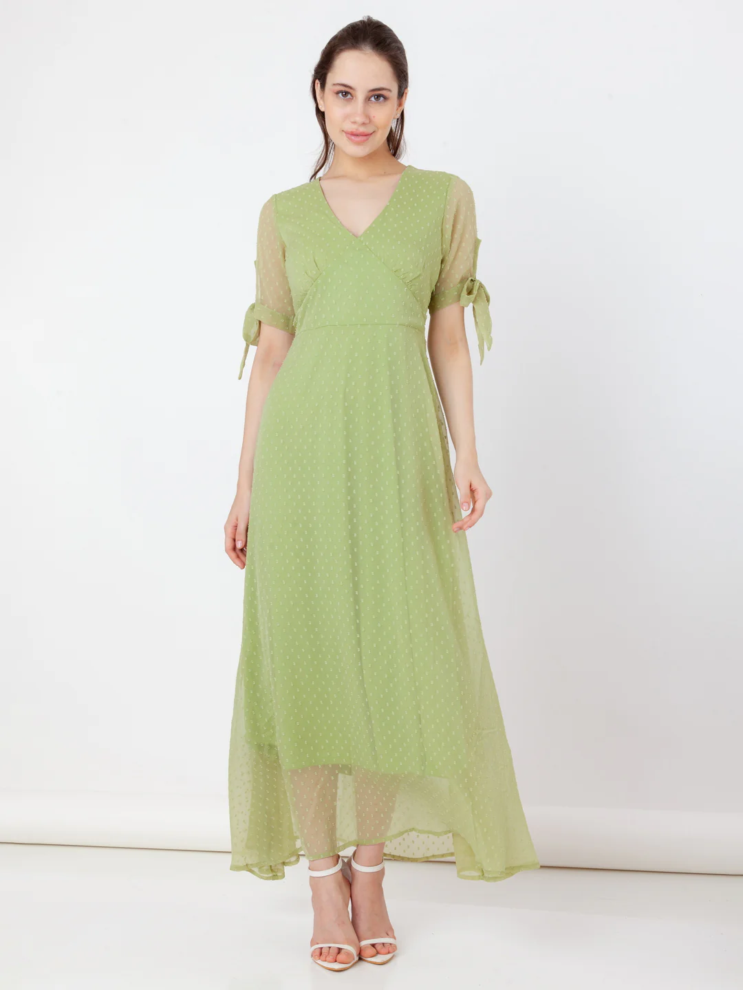 Green Solid A-Line Maxi Dress - Image 2