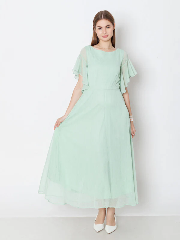 Green Solid A-Line Maxi Dress