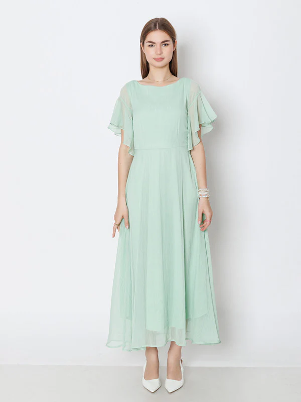 Green Solid A-Line Maxi Dress - Image 2