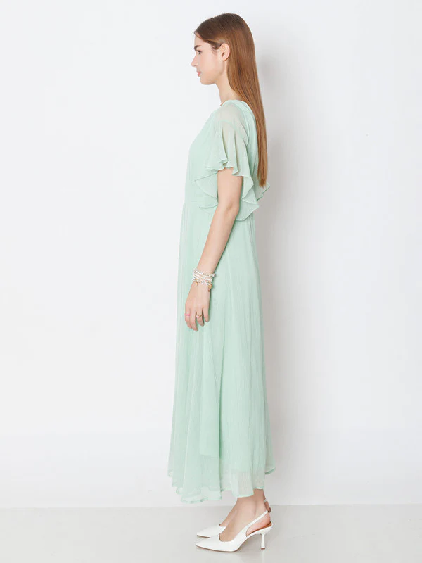 Green Solid A-Line Maxi Dress - Image 3