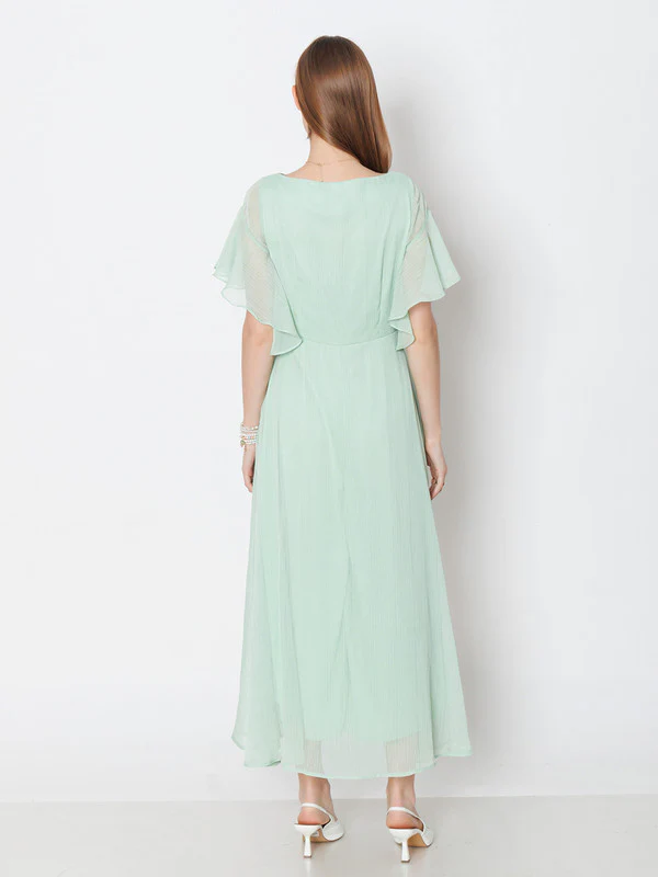 Green Solid A-Line Maxi Dress - Image 4