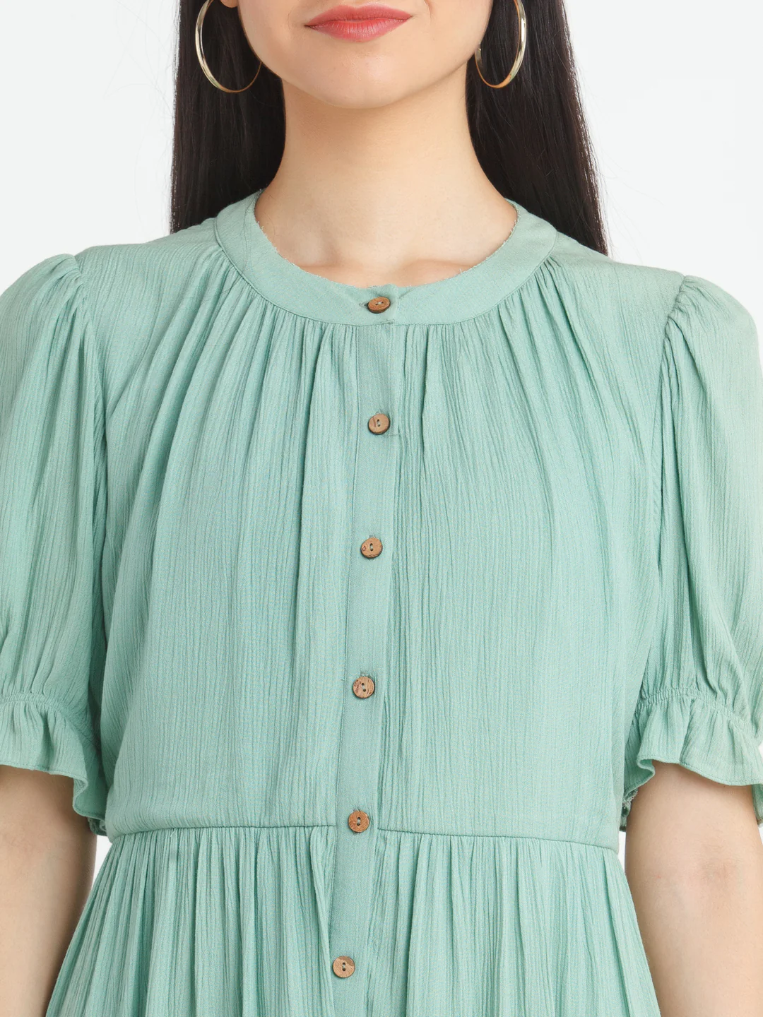 Green Solid A-Line Short Dress - Image 6