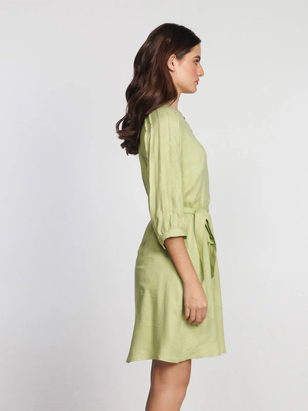 Green Solid Above Knee Dress - Image 3