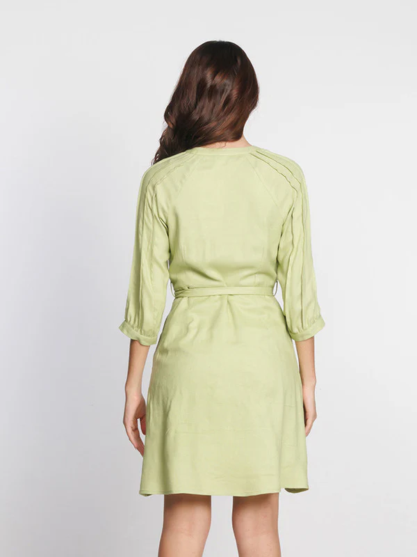 Green Solid Above Knee Dress - Image 4