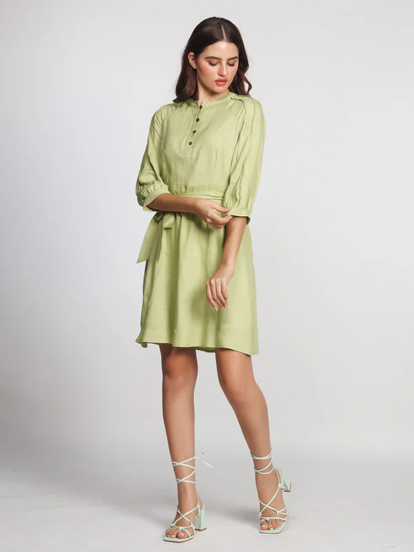 Green Solid Above Knee Dress - Image 5