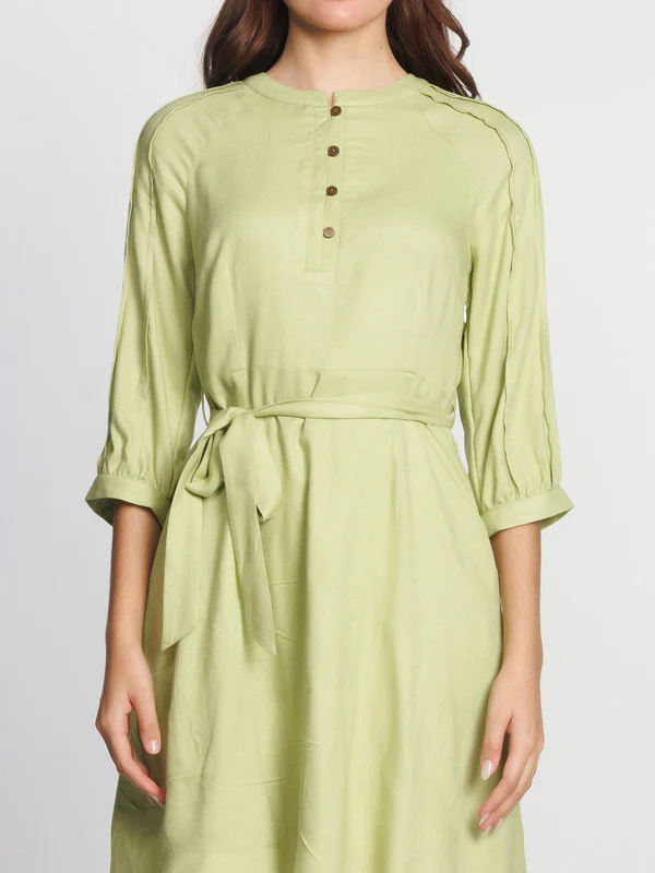 Green Solid Above Knee Dress - Image 6