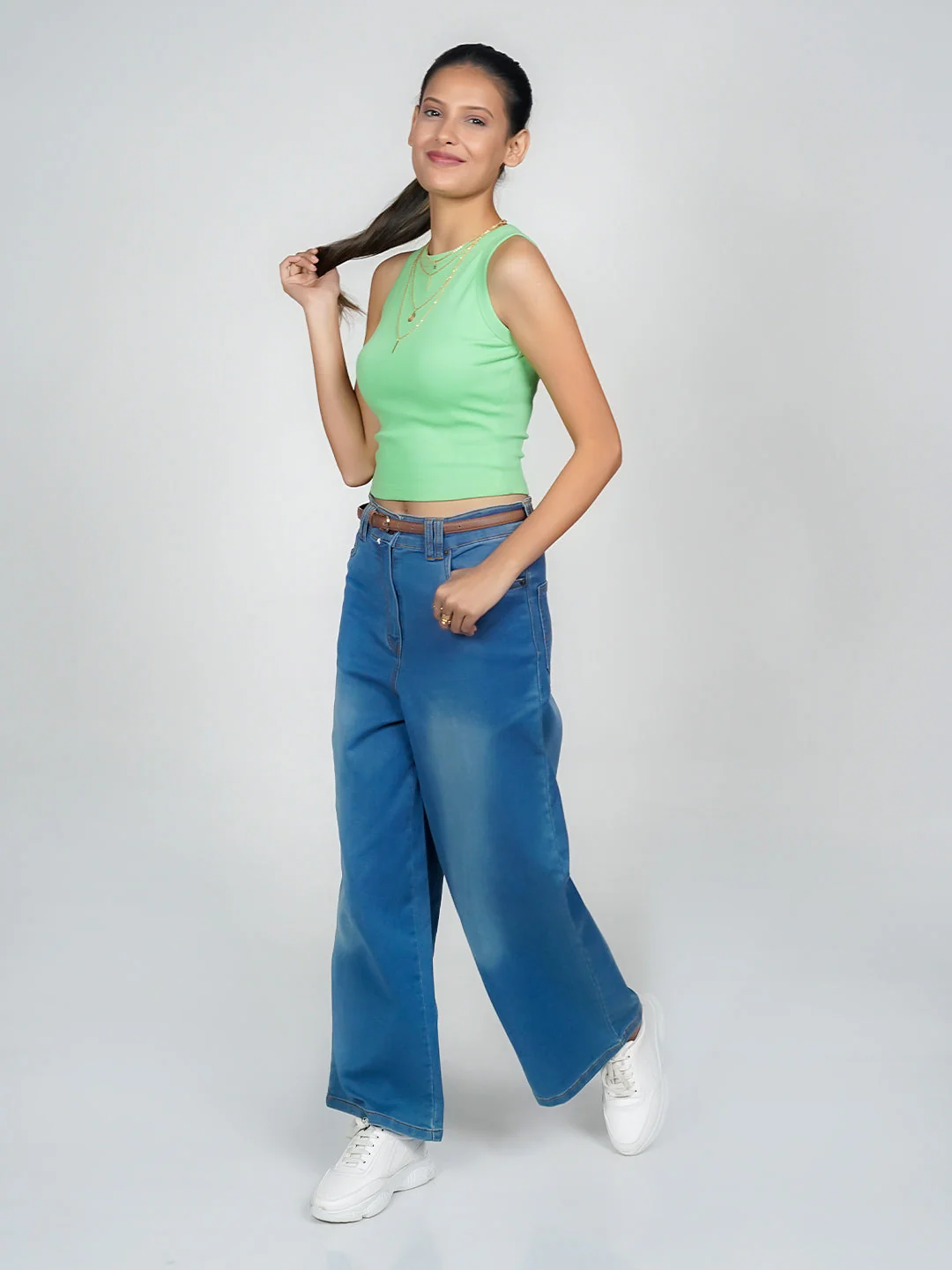Green Solid Basic Crop Top - Image 7