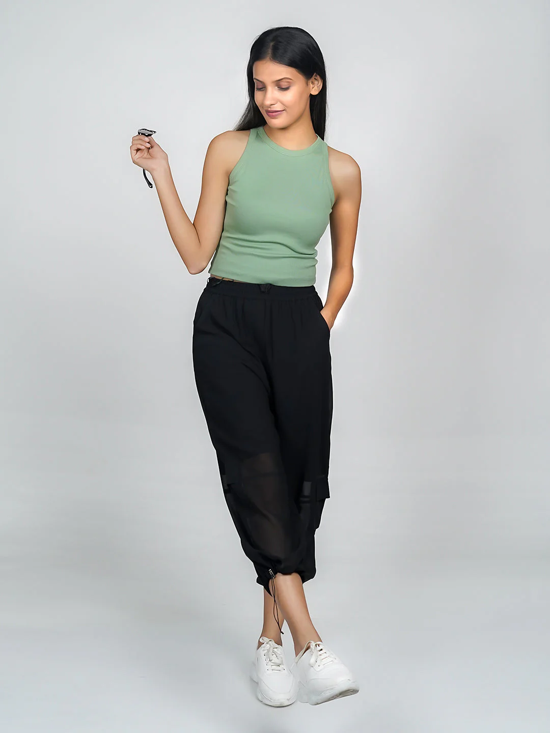 Green Solid Basic Crop Top - Image 7