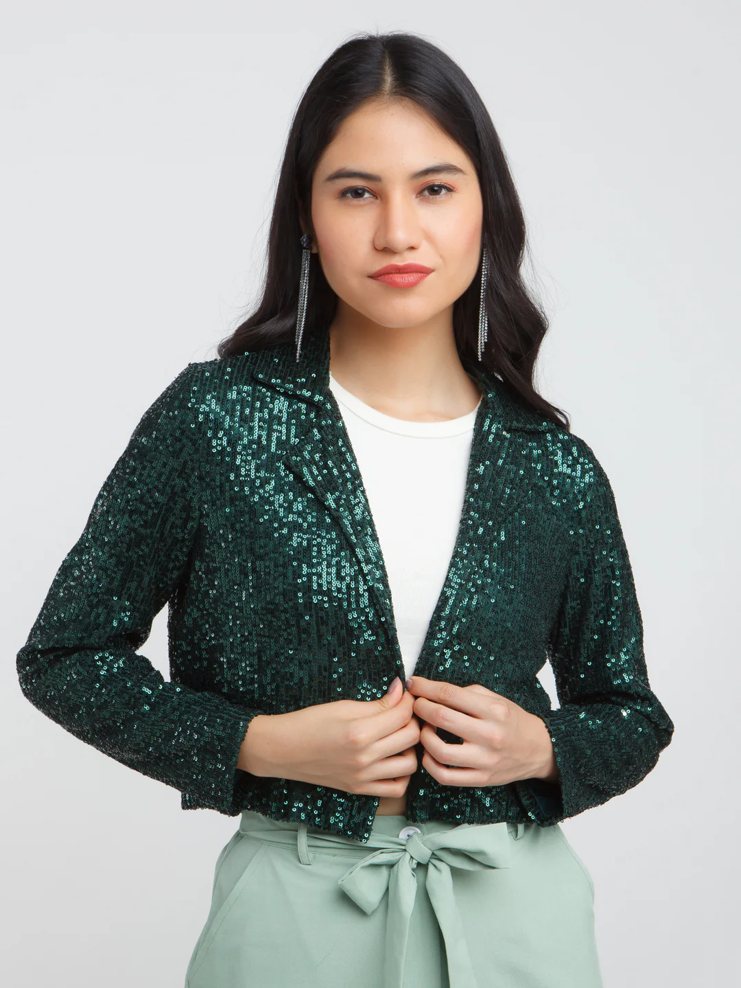 Green Solid Blazer - Image 2
