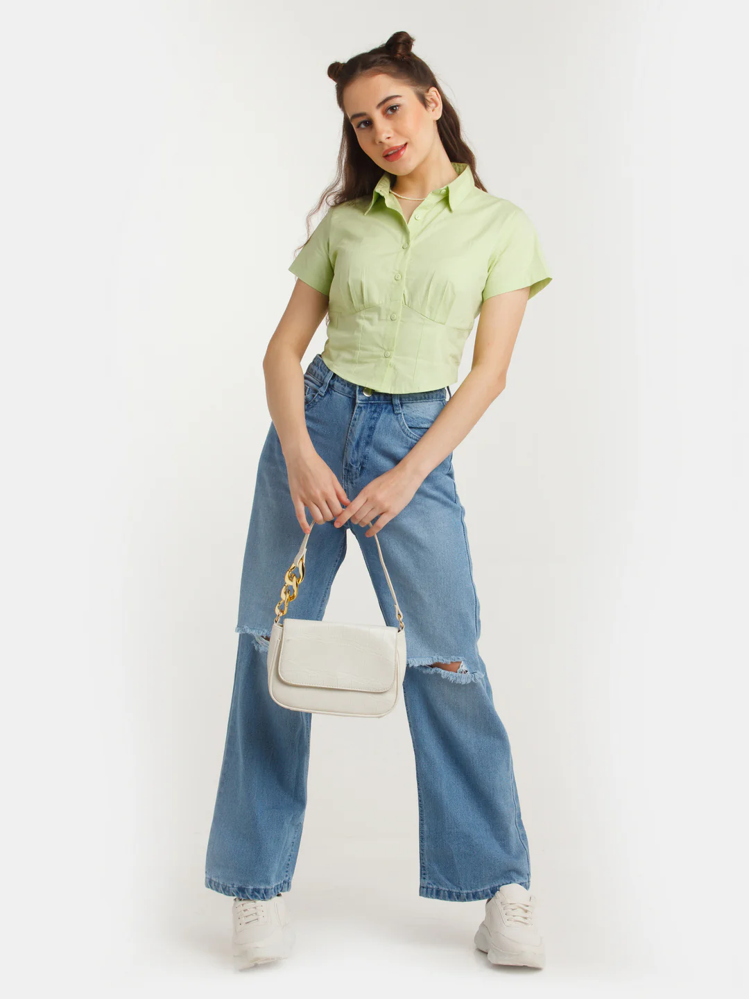 Green Solid Corset Shirt - Image 5
