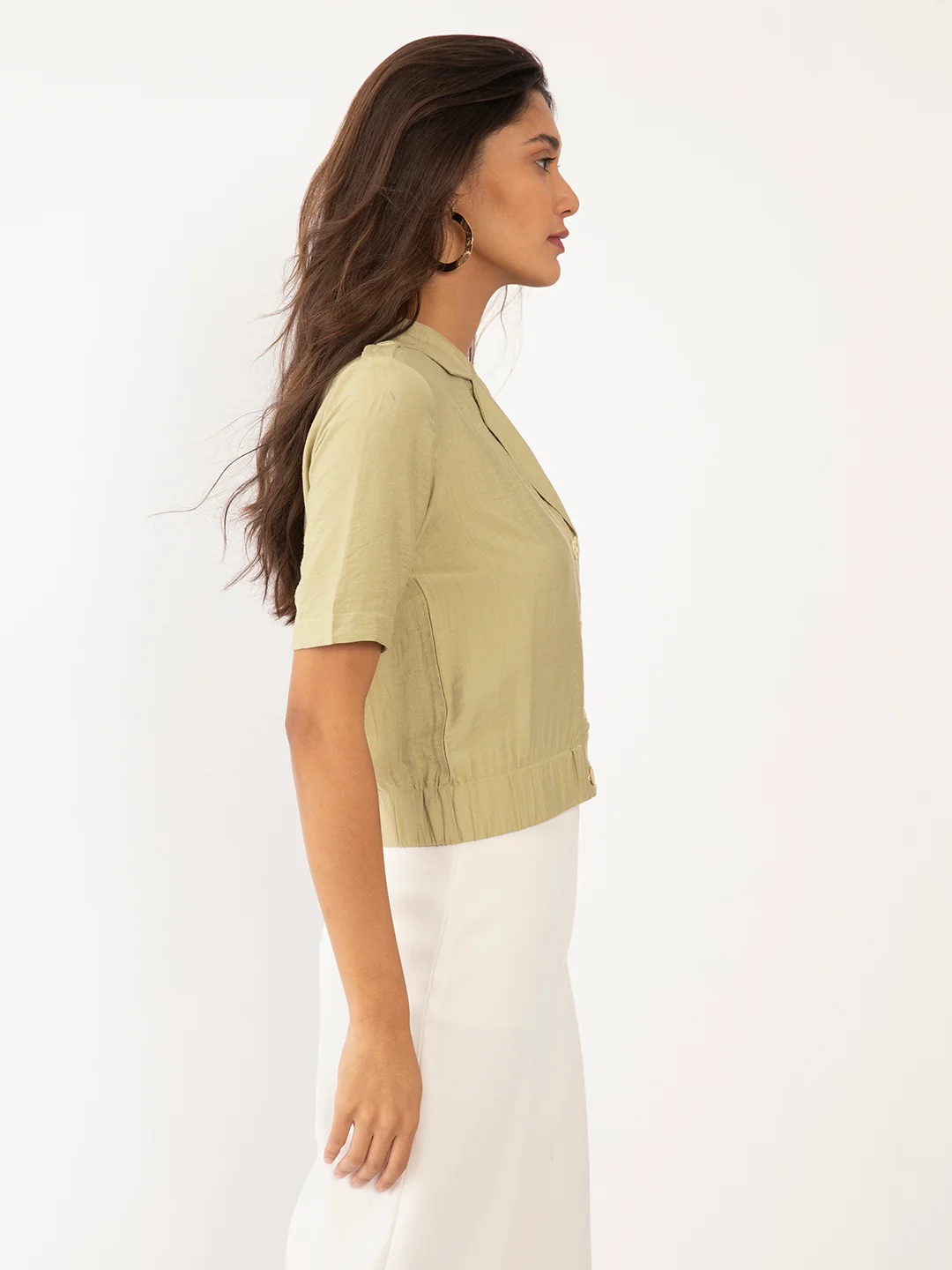 Green Solid Crop Top - Image 3