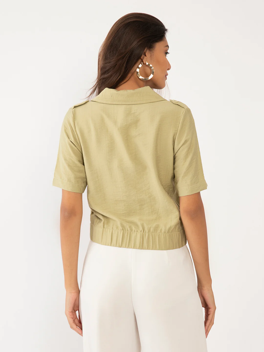 Green Solid Crop Top - Image 4