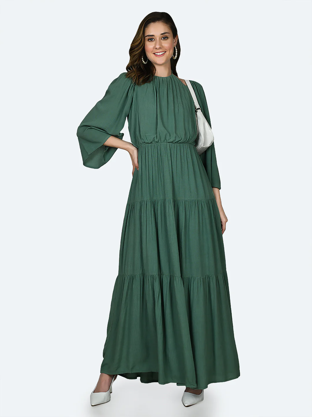 Green Solid Cut Out Maxi Dress - Image 2