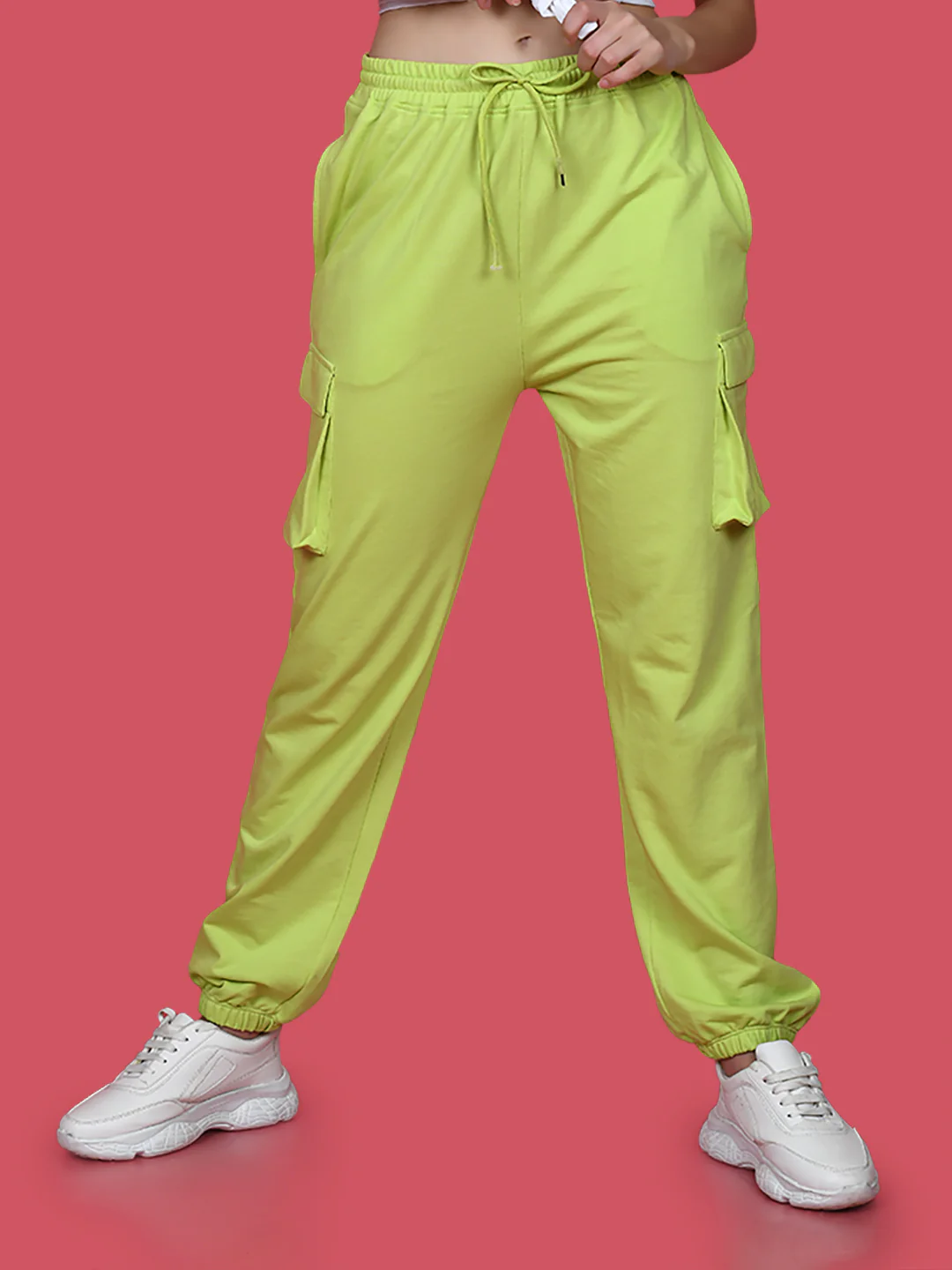 Green Solid Elasticated Joggers - Image 2