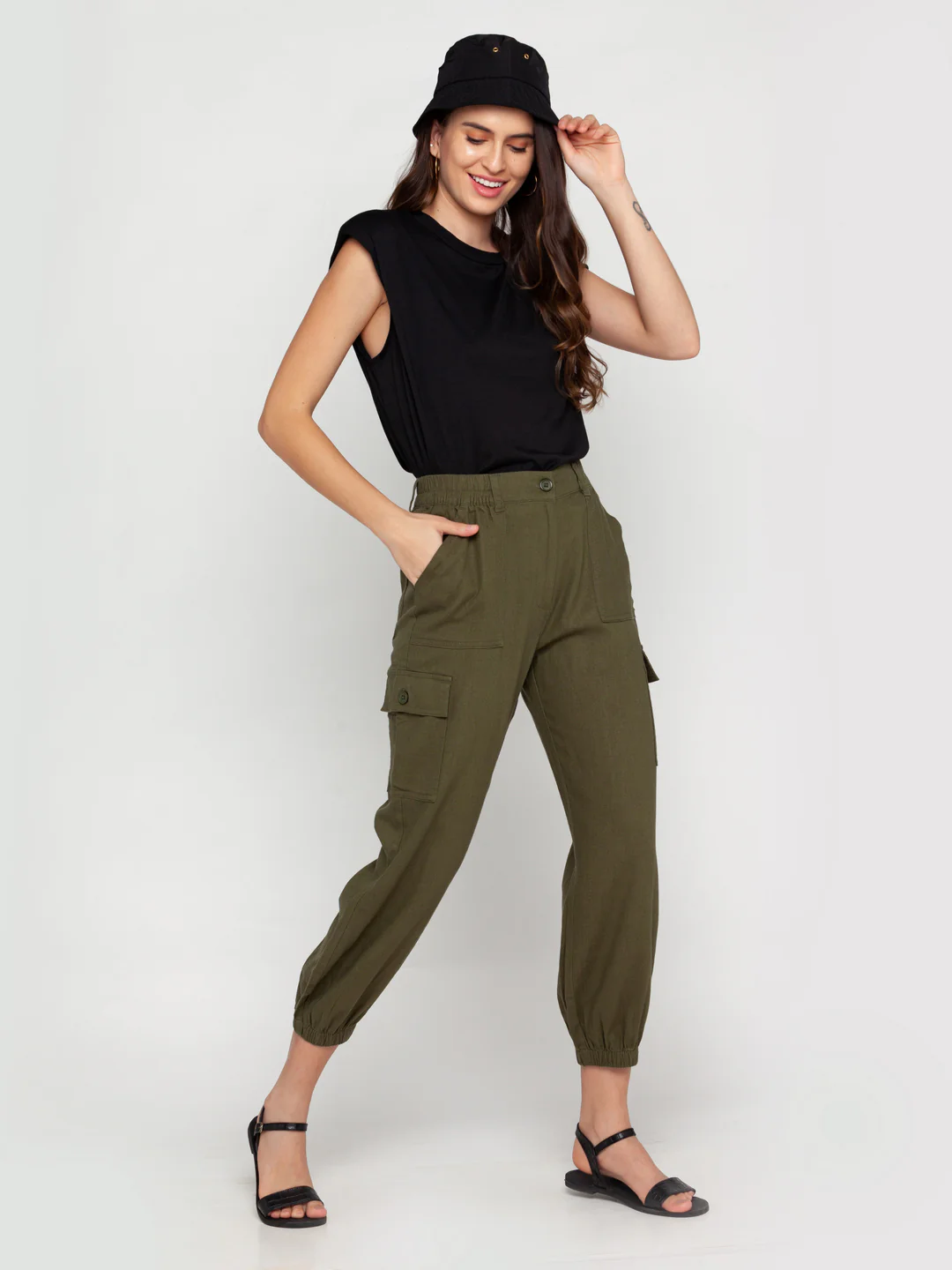 Green Solid Elasticated Joggers