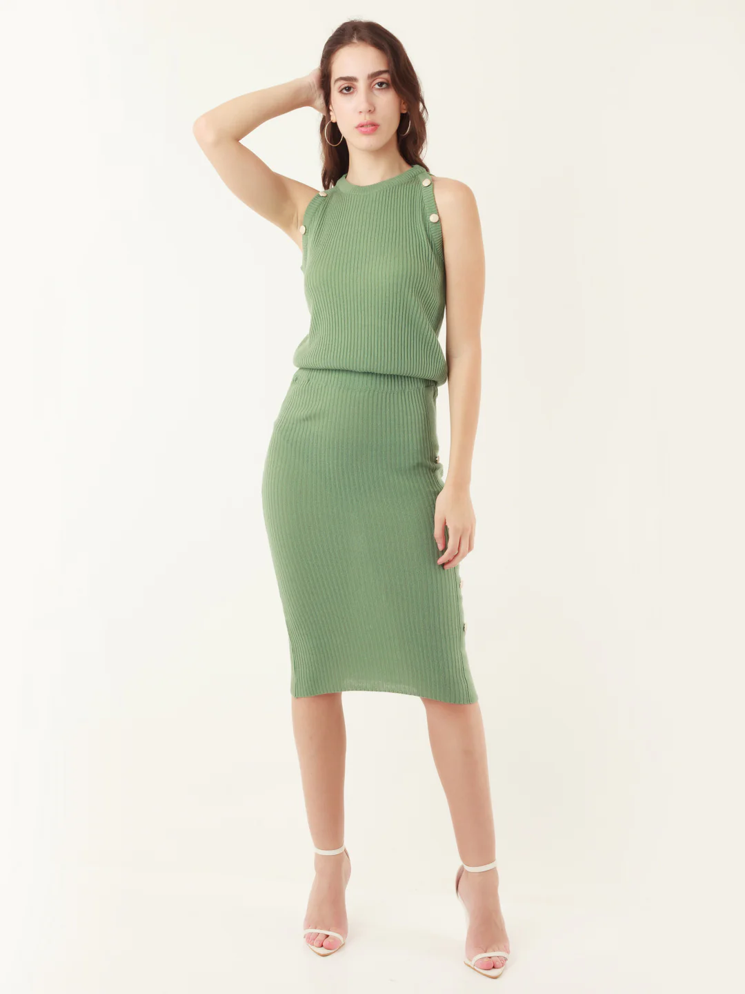 Green Solid Fitted Sweater