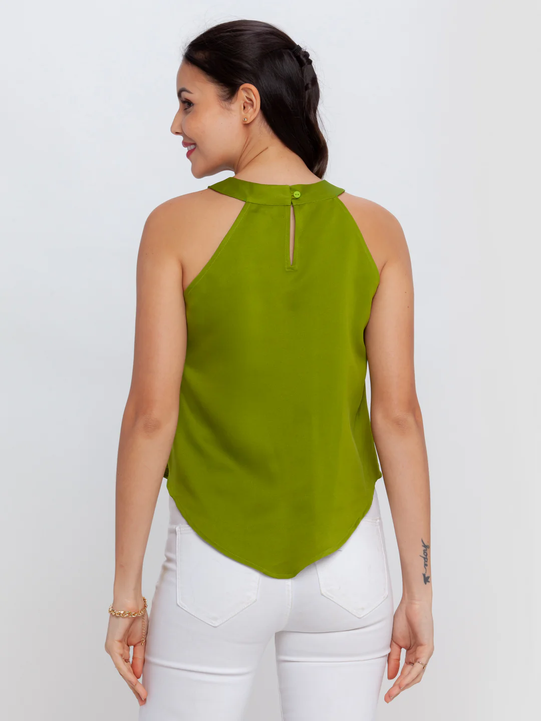Green Solid Fitted Top - Image 4
